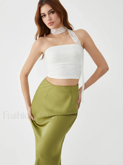 Lace Up Graceful Sheer Tube Top