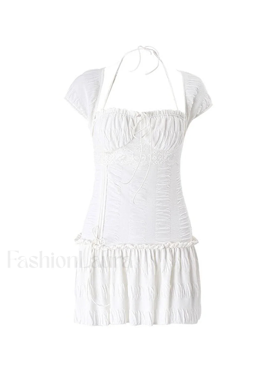 Lace Up Ruffle Halter Mini Dress