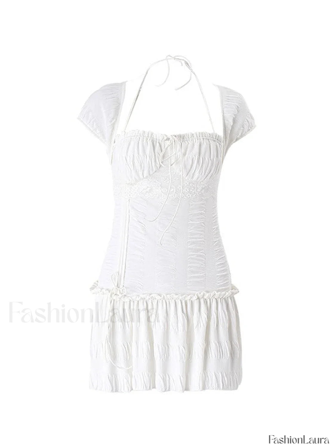 Lace Up Ruffle Halter Mini Dress