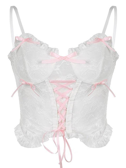 Lace Up Sheer Mesh Cami Top