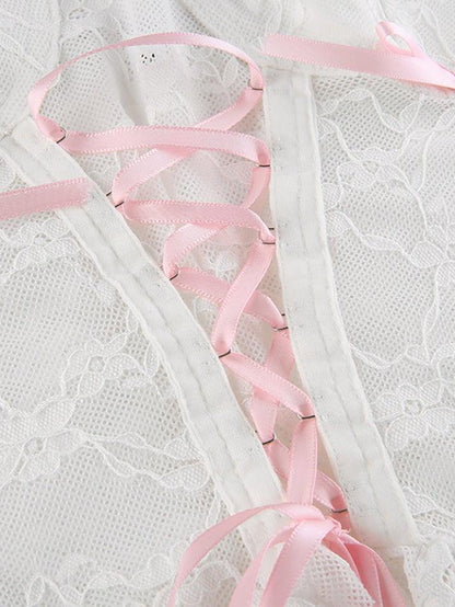 Lace Up Sheer Mesh Cami Top