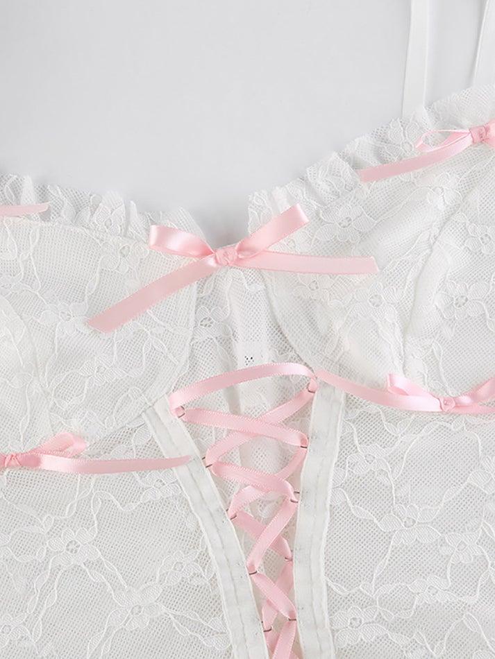 Lace Up Sheer Mesh Cami Top