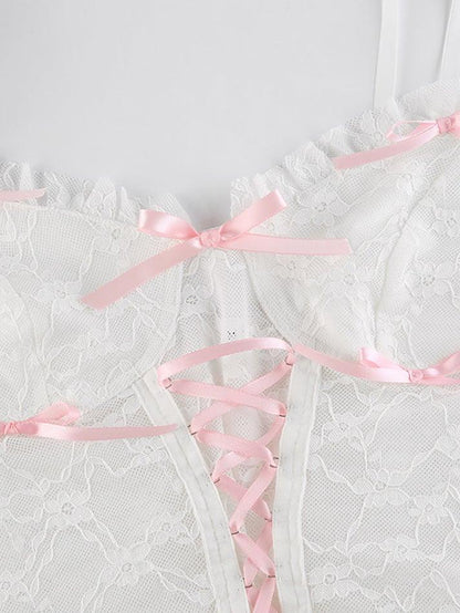 Lace Up Sheer Mesh Cami Top