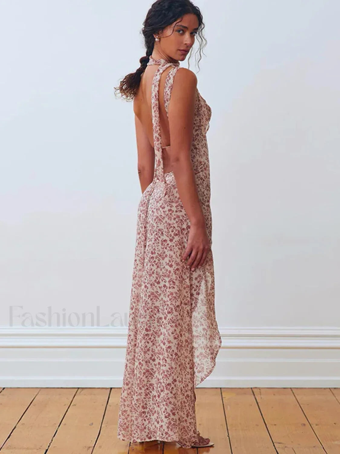 Lace-Up Side Slit Floral Dress