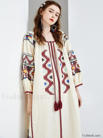 Lantern Sleeve Floral Boho Dress