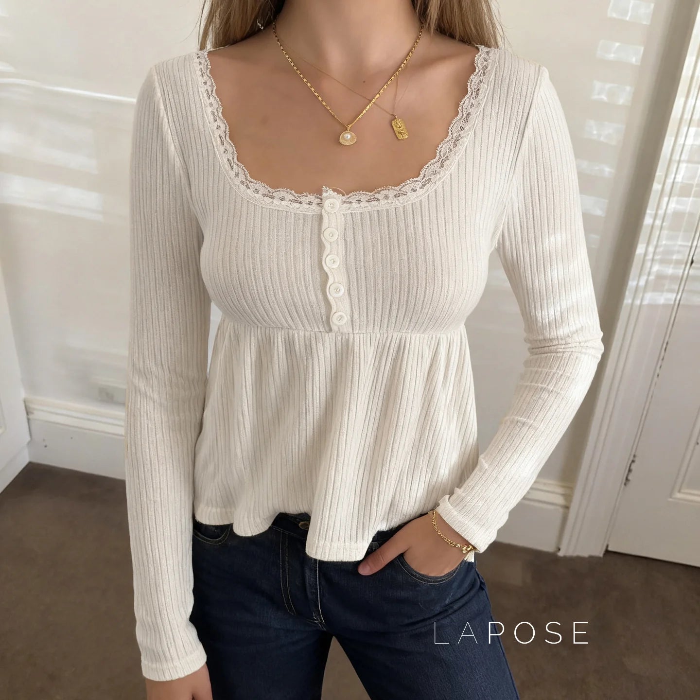 Aaleiya Lace Square Neck Top