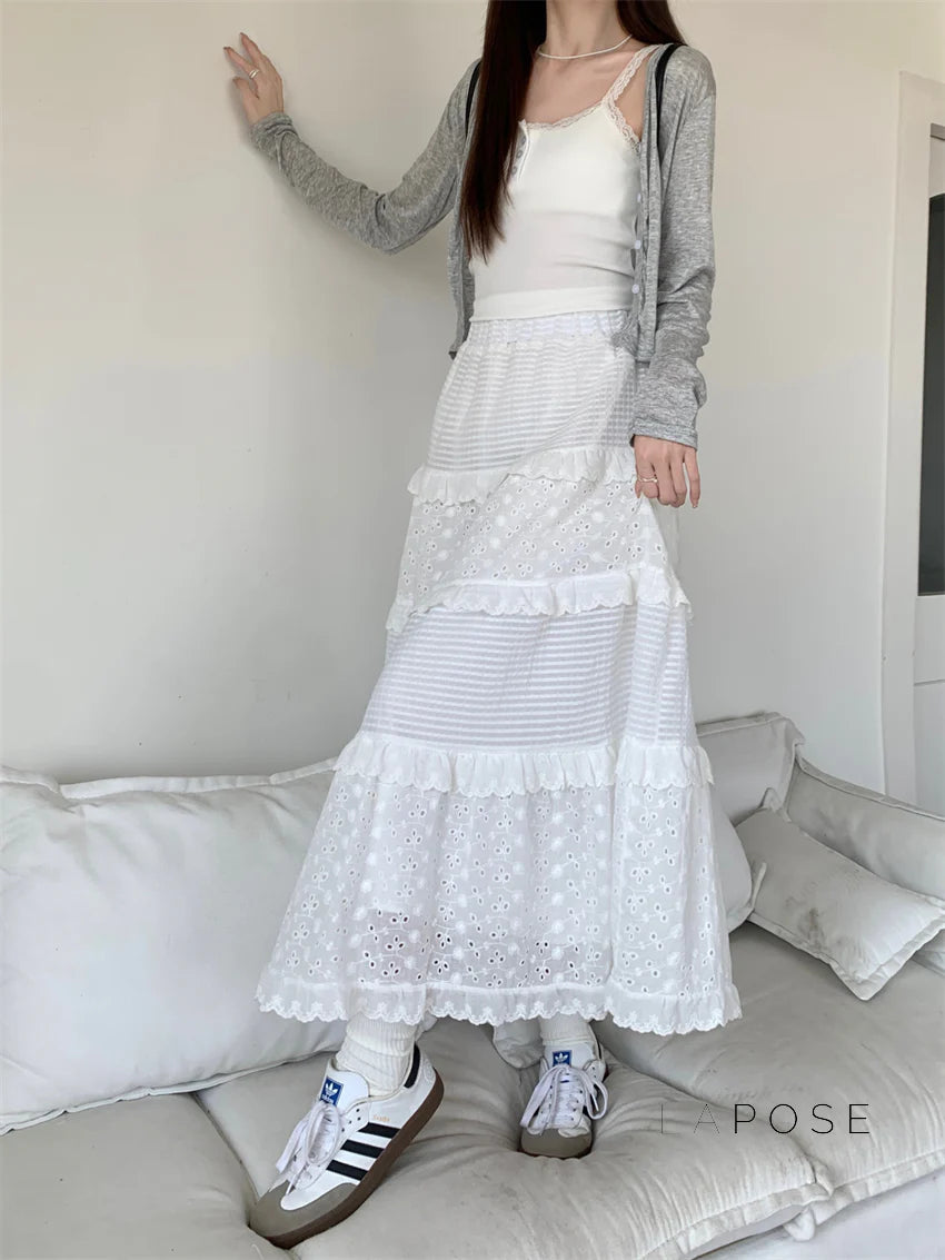 Aaralyn Tiered Lace Midi Skirt