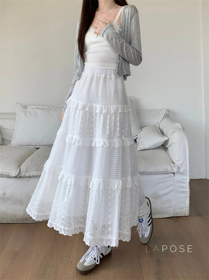 Aaralyn Tiered Lace Midi Skirt
