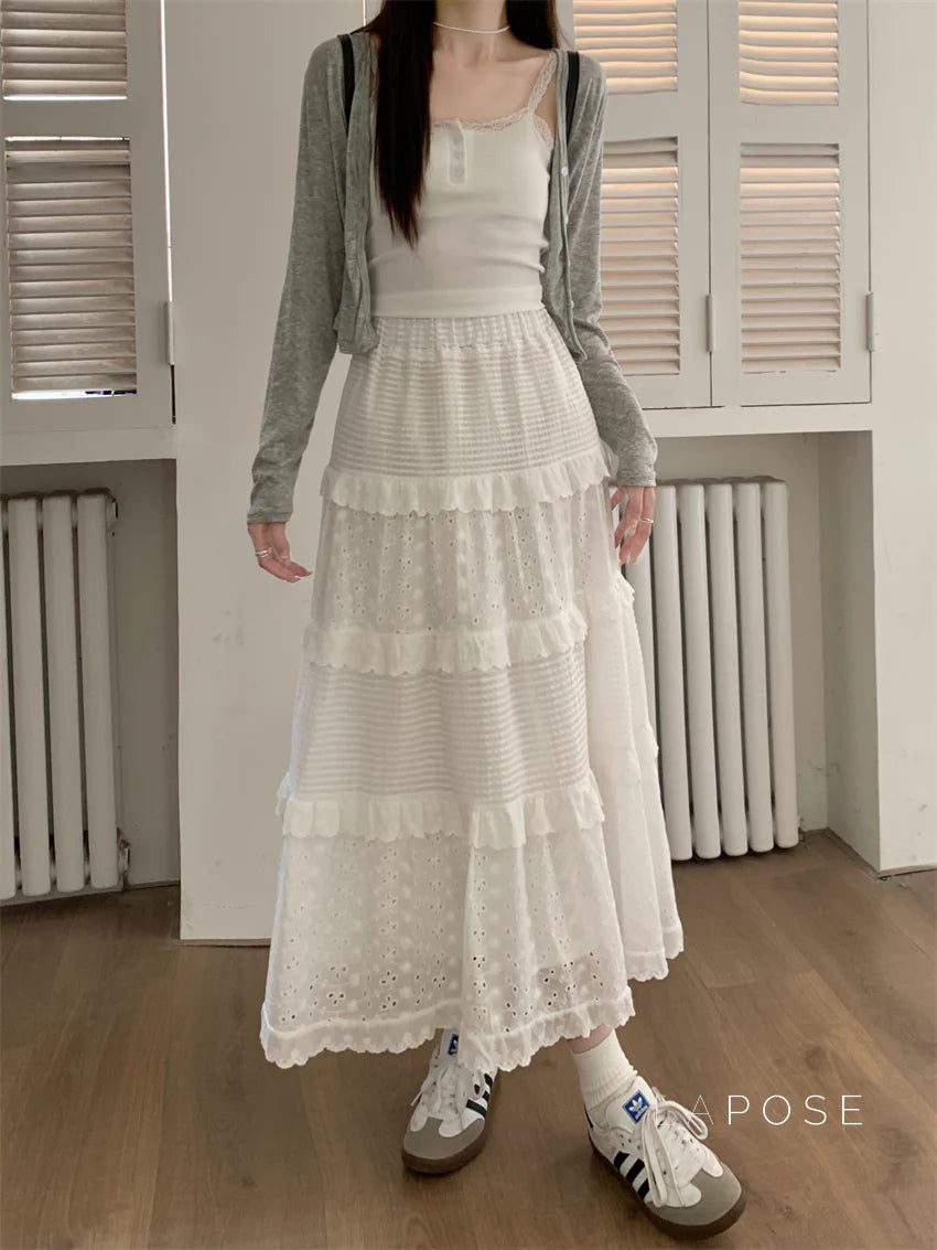 Aaralyn Tiered Lace Midi Skirt