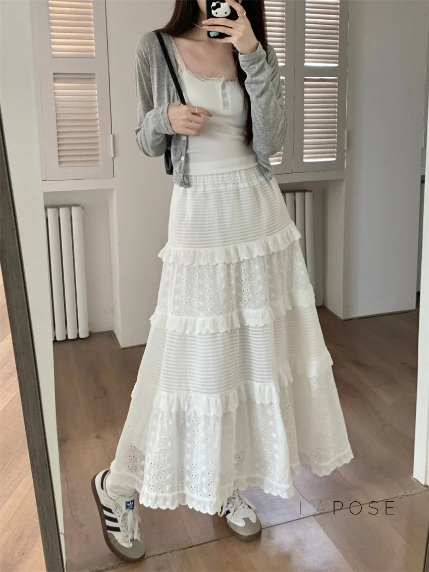 Aaralyn Tiered Lace Midi Skirt