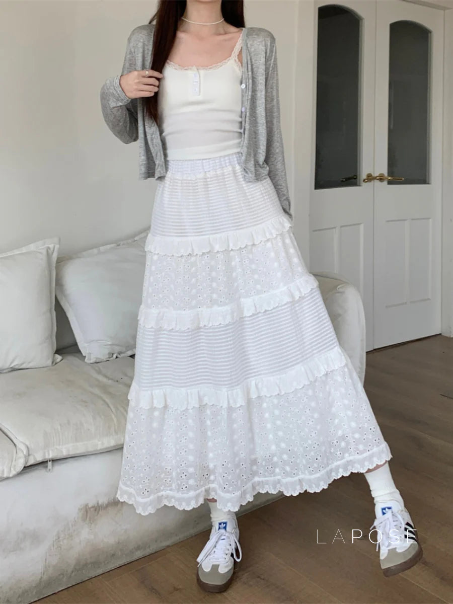 Aaralyn Tiered Lace Midi Skirt