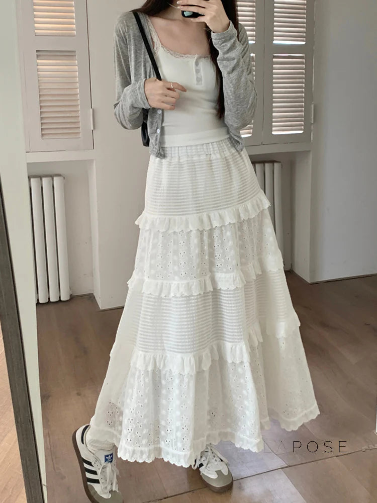 Aaralyn Tiered Lace Midi Skirt