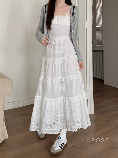 Aaralyn Tiered Lace Midi Skirt