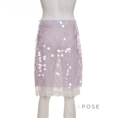 Aarna Sequin Lace Detail Midi Skirt