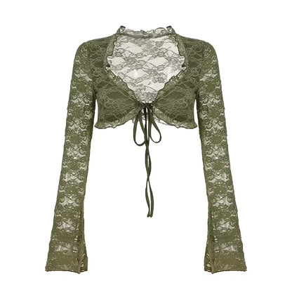Aasiya Lace Tie-Front Crop Top