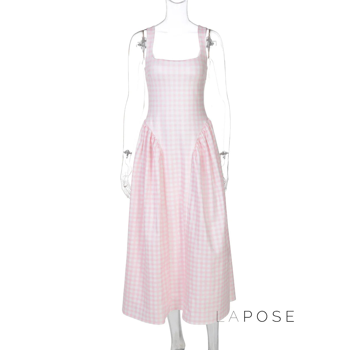 Adalae Plaid Backless Midi Dress