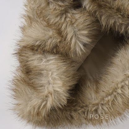 Adeline Khaki Faux Fur Shorts