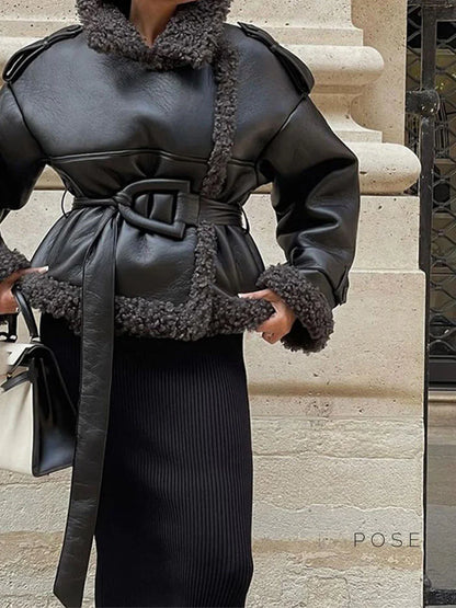 Aditri Faux Leather Long Coat