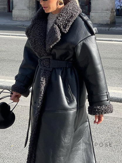 Aditri Faux Leather Tie Jacket