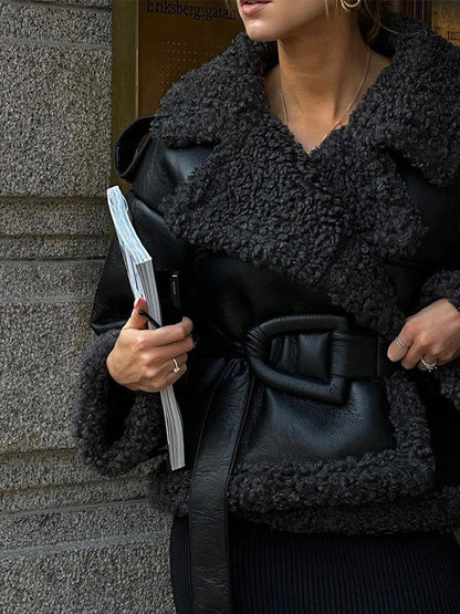 Aditri Faux Leather Tie Jacket