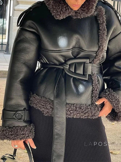 Aditri Faux Leather Long Coat