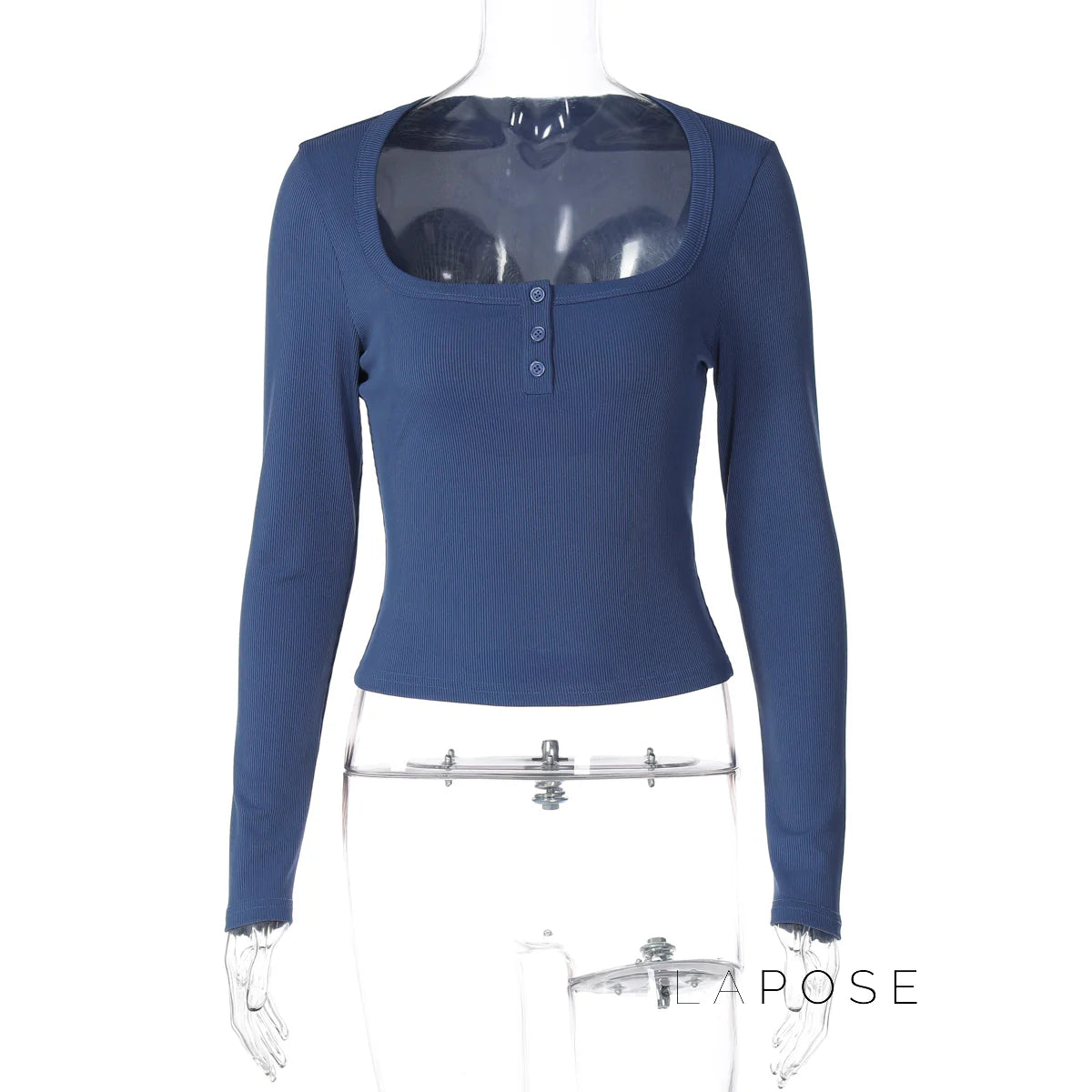 Aditri Ribbed Button U-Neck Top