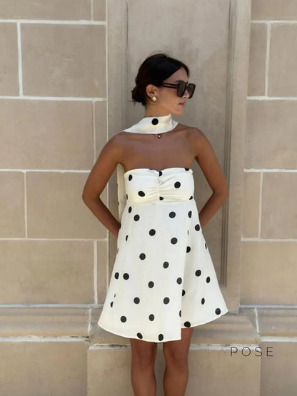 Ailen One Shoulder Polka Dot Dress