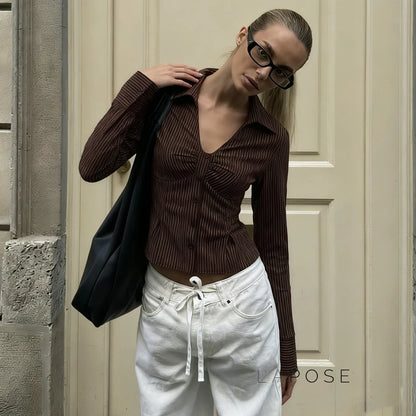 Ailen Striped V-Neck Shirt