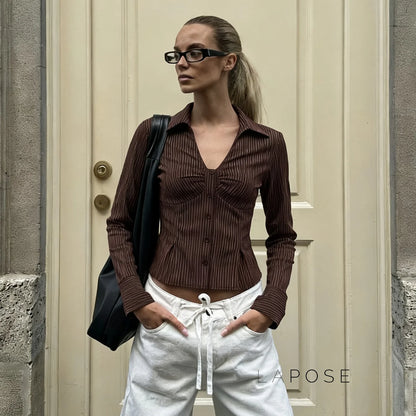 Ailen Striped V-Neck Shirt