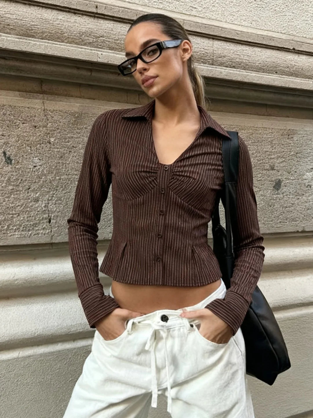 Ailen Striped V-Neck Shirt