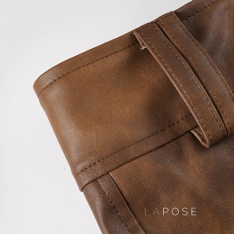 Ainslie Brown Faux Leather Biker Shorts