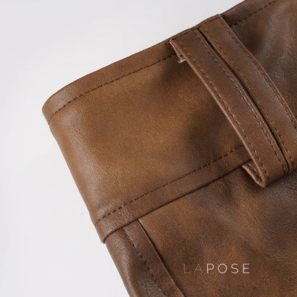 Ainslie Brown Faux Leather Biker Shorts