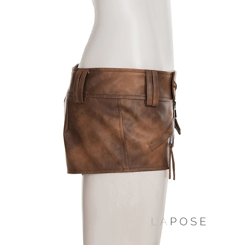 Ainslie Brown Faux Leather Biker Shorts