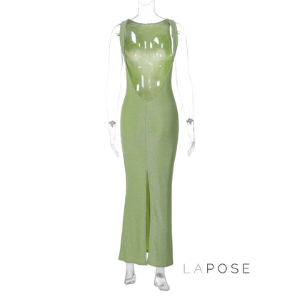 Akilah Shiny Backless Slit Dress