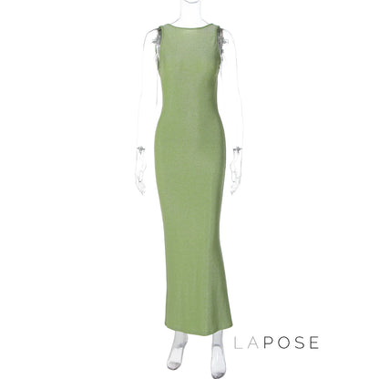 Akilah Shiny Backless Slit Dress