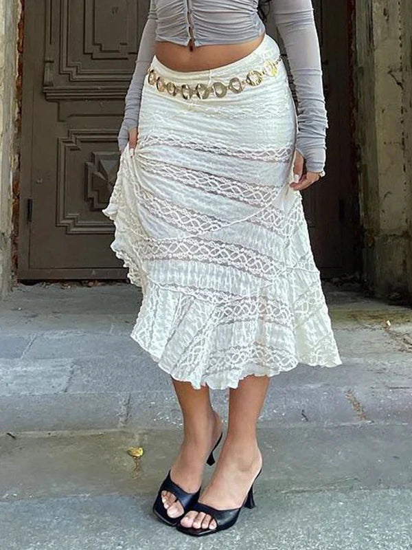 Alianny Eyelet Lace Midi Skirt