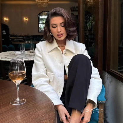 Alicia Textured Buttoned White Jacket