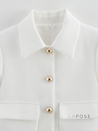 Alicia Textured Buttoned White Jacket