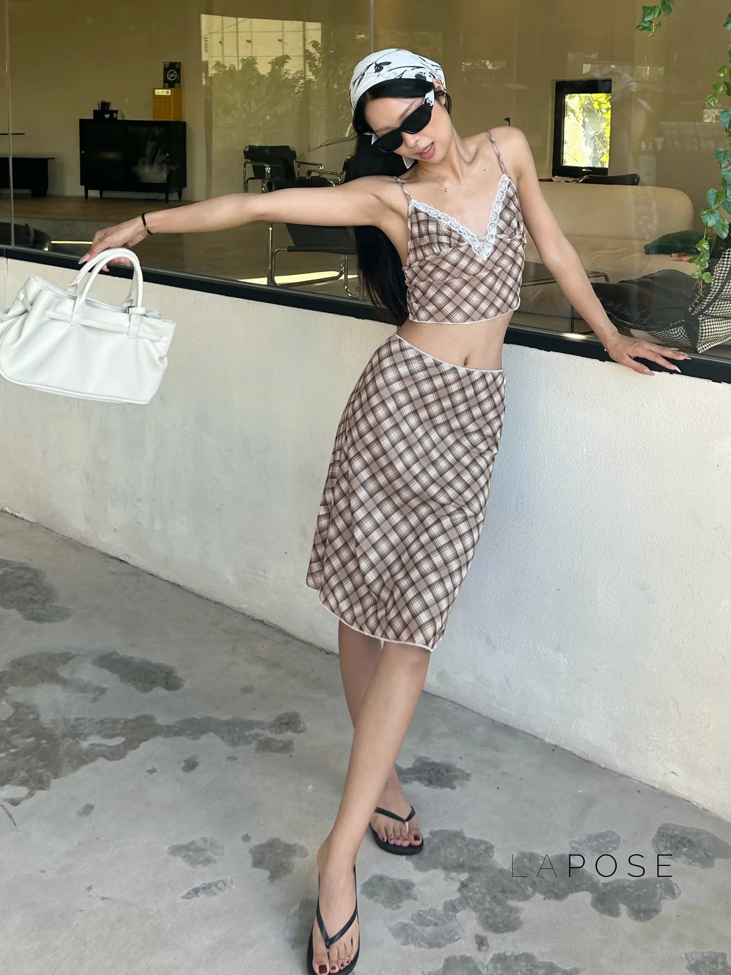 Alize Lace Trim Plaid Skirt Set