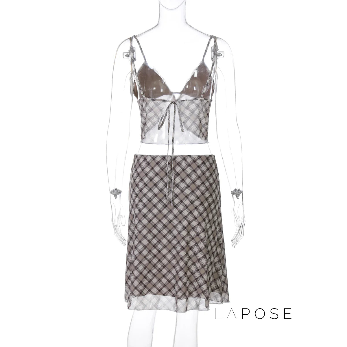 Alize Lace Trim Plaid Skirt Set