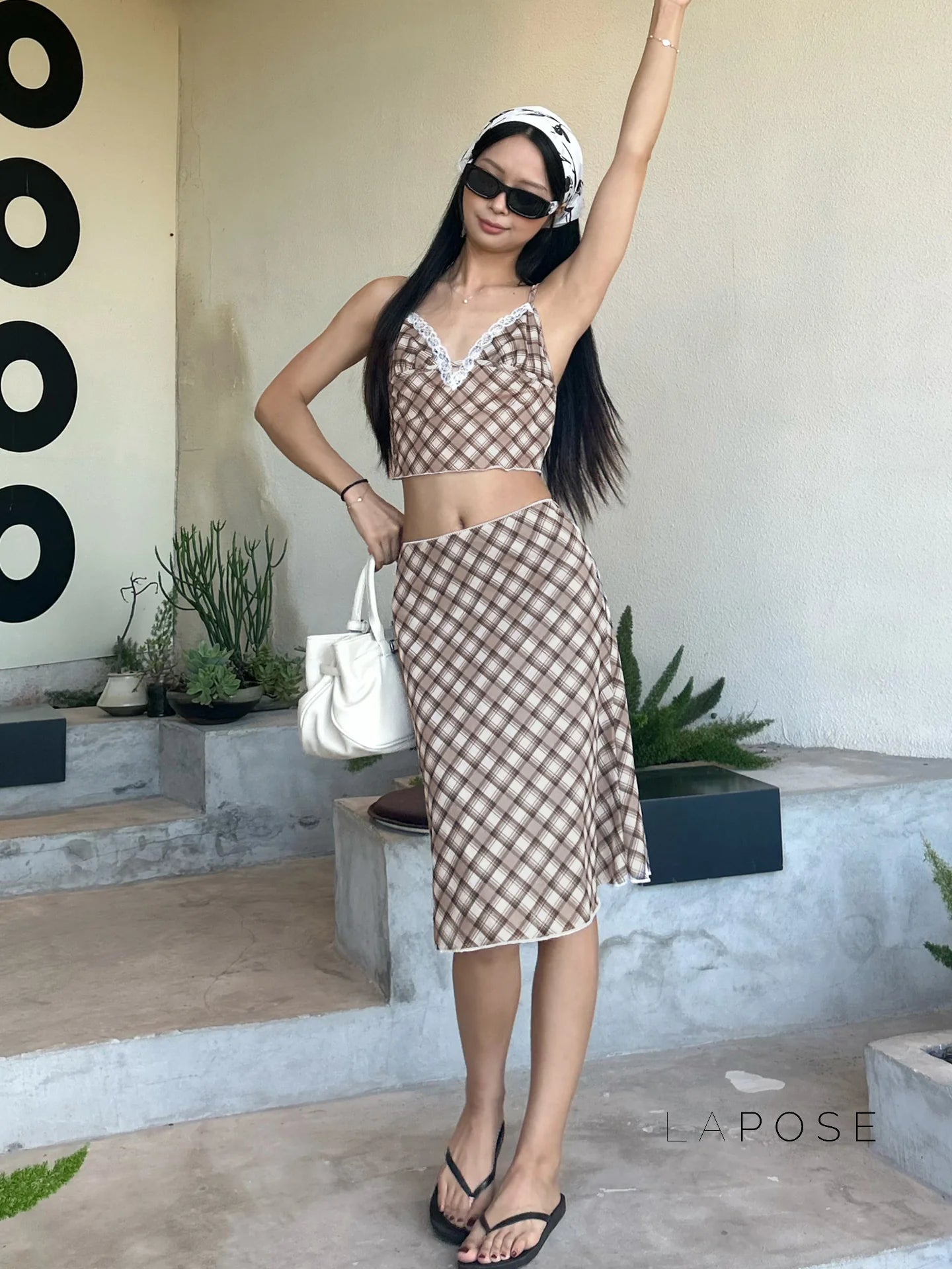 Alize Lace Trim Plaid Skirt Set