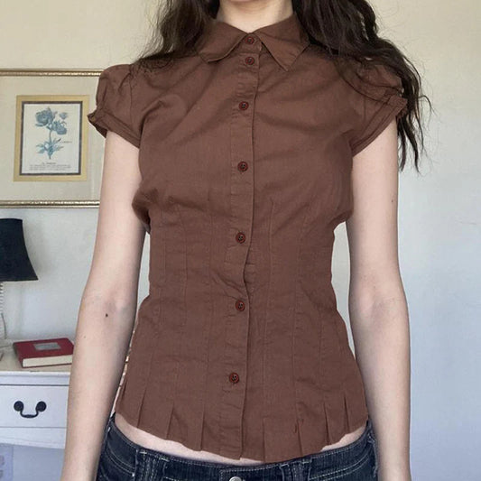 Amaria Brown Puff Sleeve Top