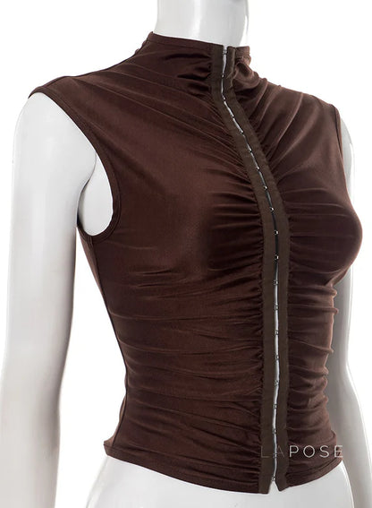 Amauri Pleated Mock Neck Vest