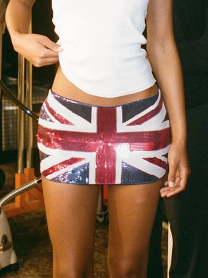 UK Flag Sequin Mini Skirt