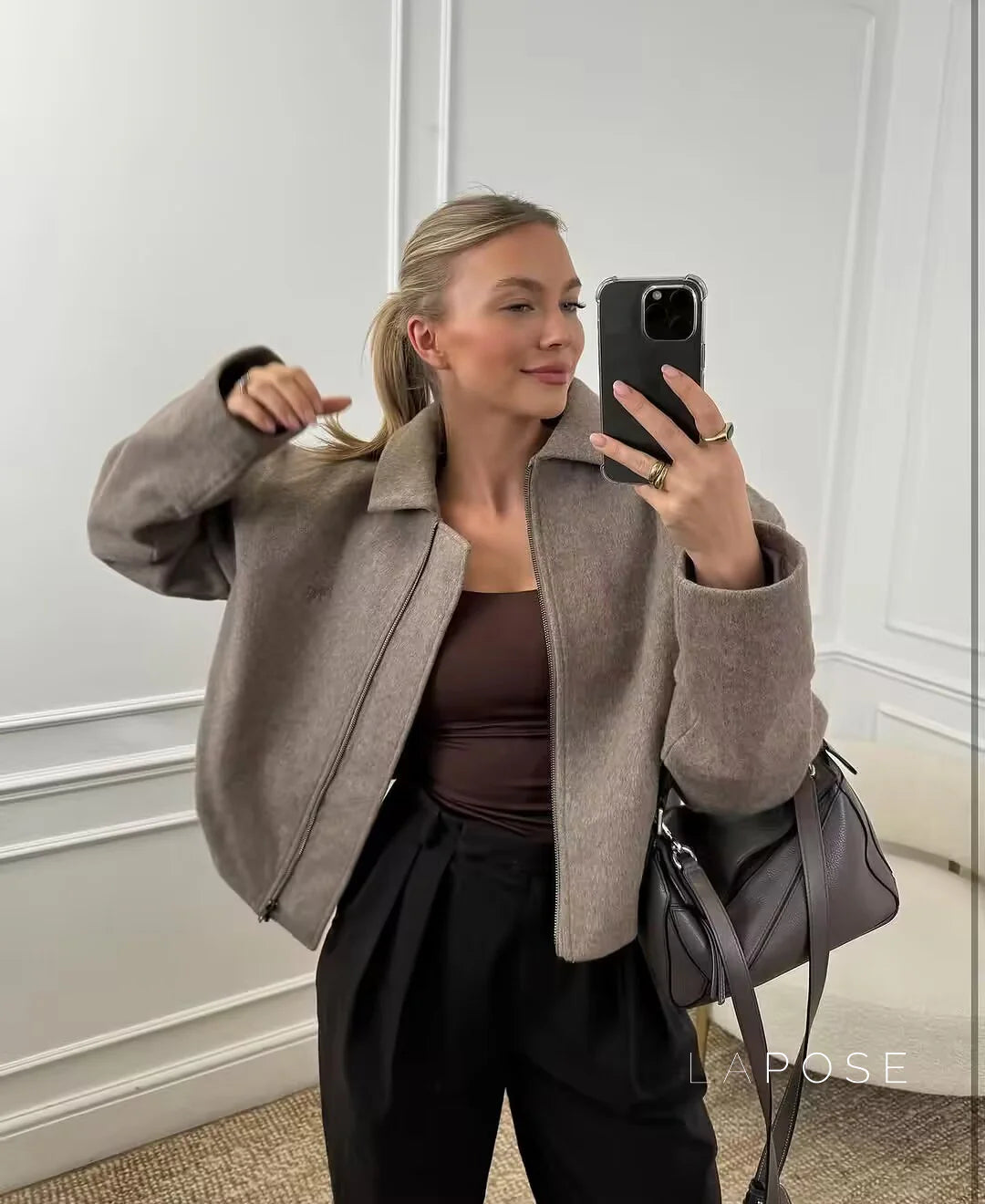 Amyia Minimalist Wool Blend Zip Jacket