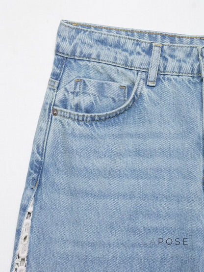 Anaisha Crochet Patch Wide-Leg Jeans