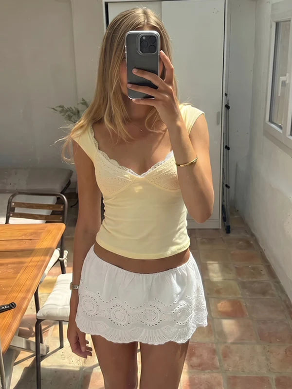 Anaiya Lace Trim V-Neck Top