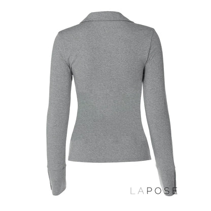 Aniylah Ribbed Collared Button Top