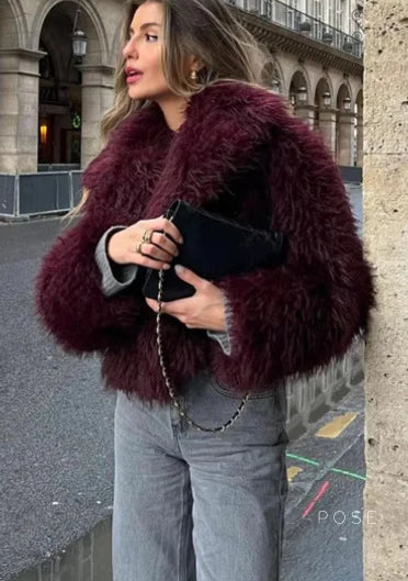 Anniyah Burgundy Faux Fur Jacket