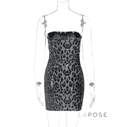 Arleen Strapless Sequin Leopard Mini Dress